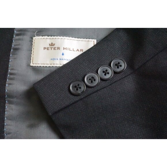 Peter Millar Aqua Nanoluxe 100% Wool Charcoal Gray Sport Coat Jacket Sz 44L
